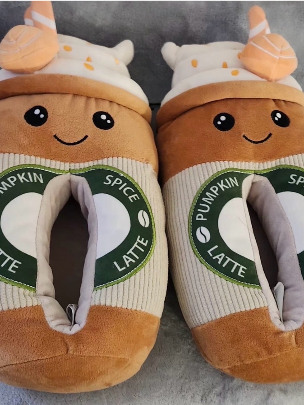 Pumpkin Spice Latte Plush Women’s Slippers - Tan & Cream